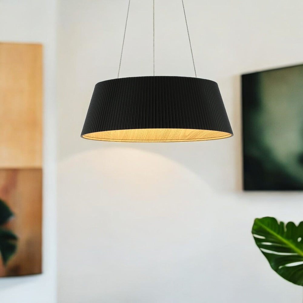 HDC WoodLine Modern Drum Pendant Light (Black & Natural Grain Interior)