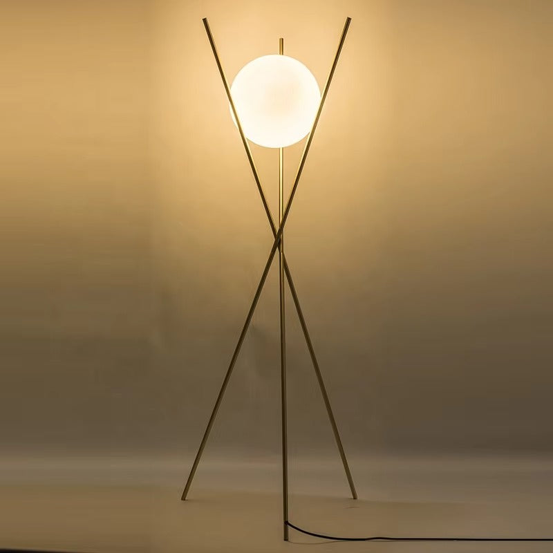 Hdc 1 Frosted Glass Gold Tripod Floor Lamp Living Room Light For Home Lighting Standing Lamp - Gold