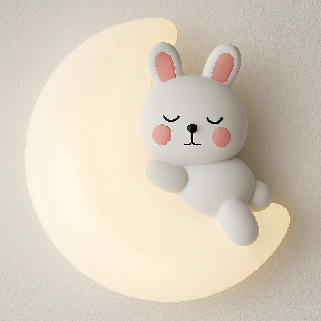 HDC Kids Milk White Shade Blue Ears LED Rabbit Cloud Wall Sconce for Boys Girls Room- Tricolor