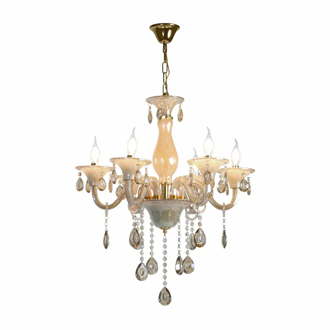 HDC 6 Lights Luminous Pearl Glass Italian Chandelier For Living Room