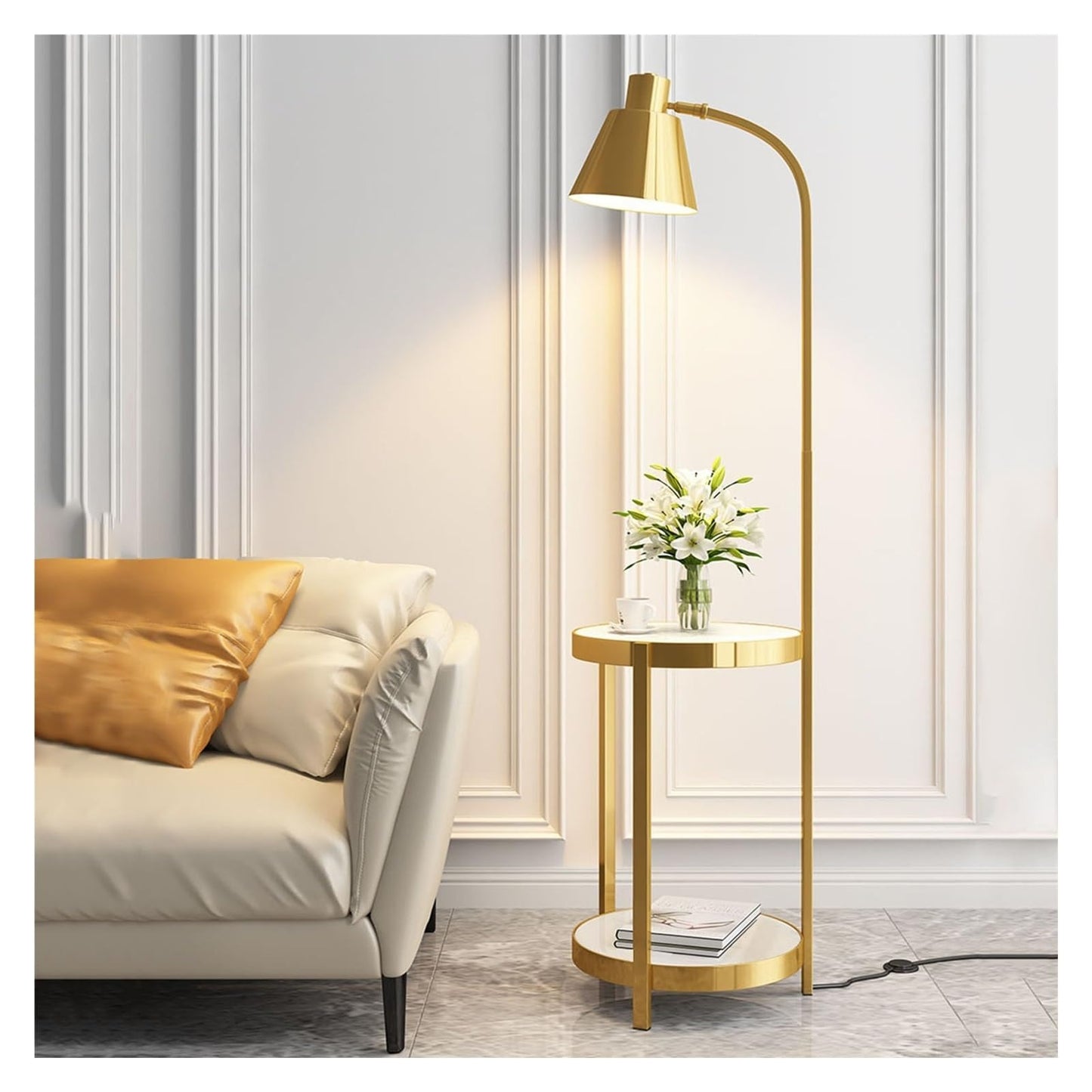 HDC Metal Marble Gold Living Room Dining Room Floor Lamp With Shelf