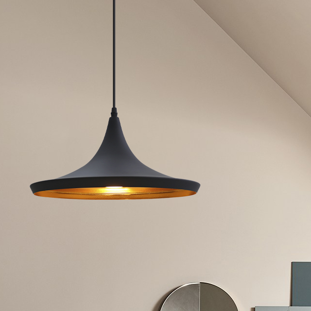 HDC AuraCurve Black Pendant Light with Golden Inner Glow For Living Room