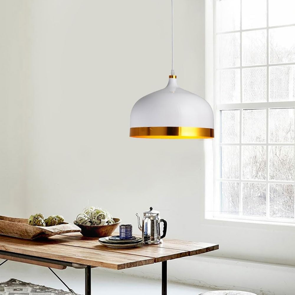 HDC CasaDome White Pendant Light with Gold Accent Ring For Living Room