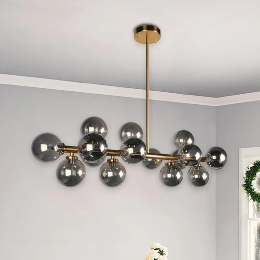 HDC Modern Luxe Smoke-Glass 16-Globe Linear Designer Chandelier