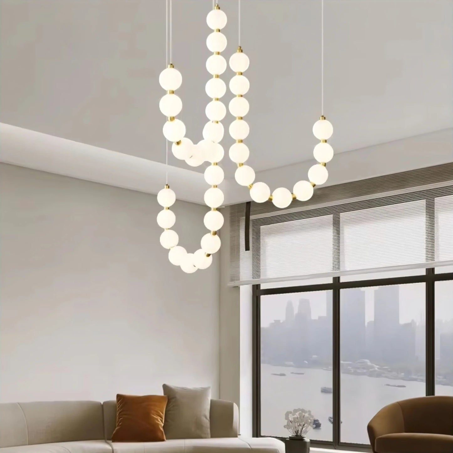 HDC White Pearl Necklace LED Chandlier For Living Room