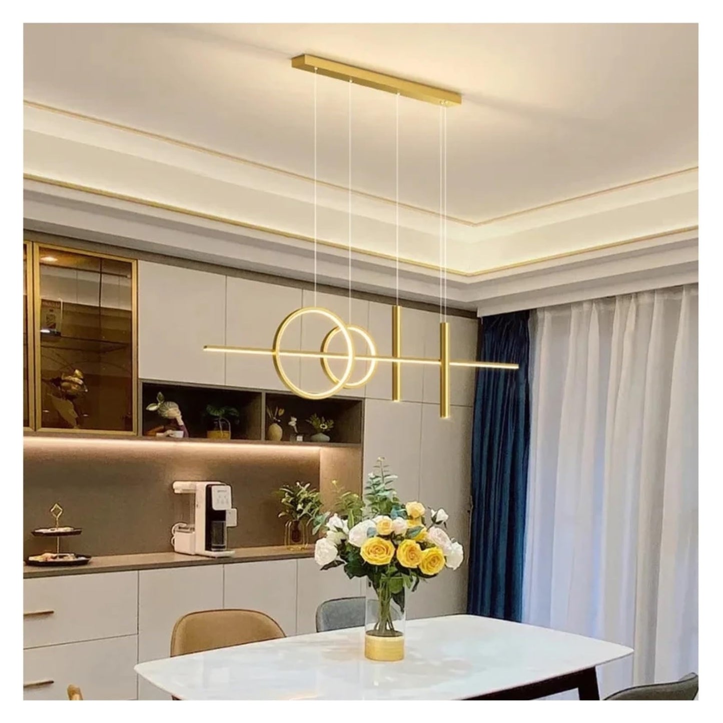 HDC 1000mm Linear Gold Rings LED Pendant Light For Living Room