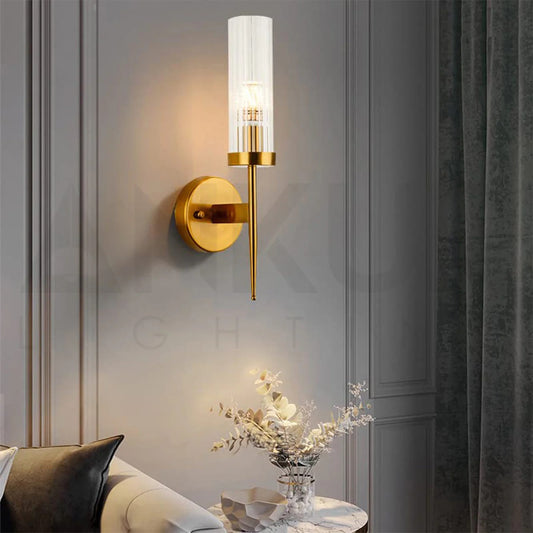 HDC 1 Light Gold Clear Glass Long Wall Light- Warm White