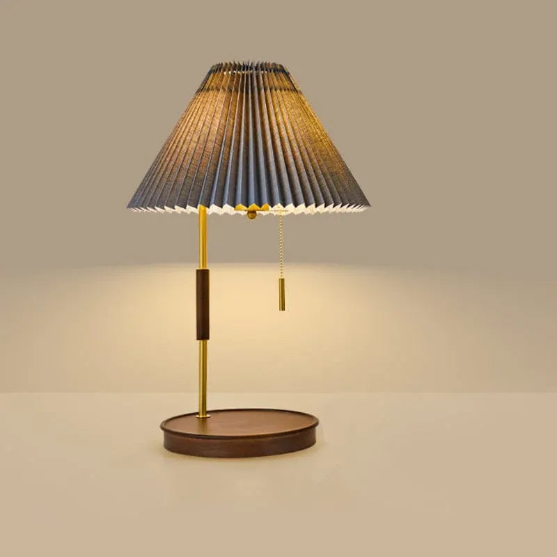 Hdc Retro Desk Lamp Pleated Frey Fabric Lamp Cover with Pull Chain - Warm White