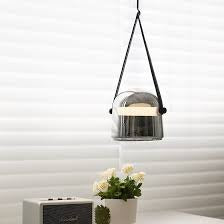Hdc 1 Light Led Glass Smokey Black Pendant Lamp With Leather Strap Ceiling Light - Tricolor
