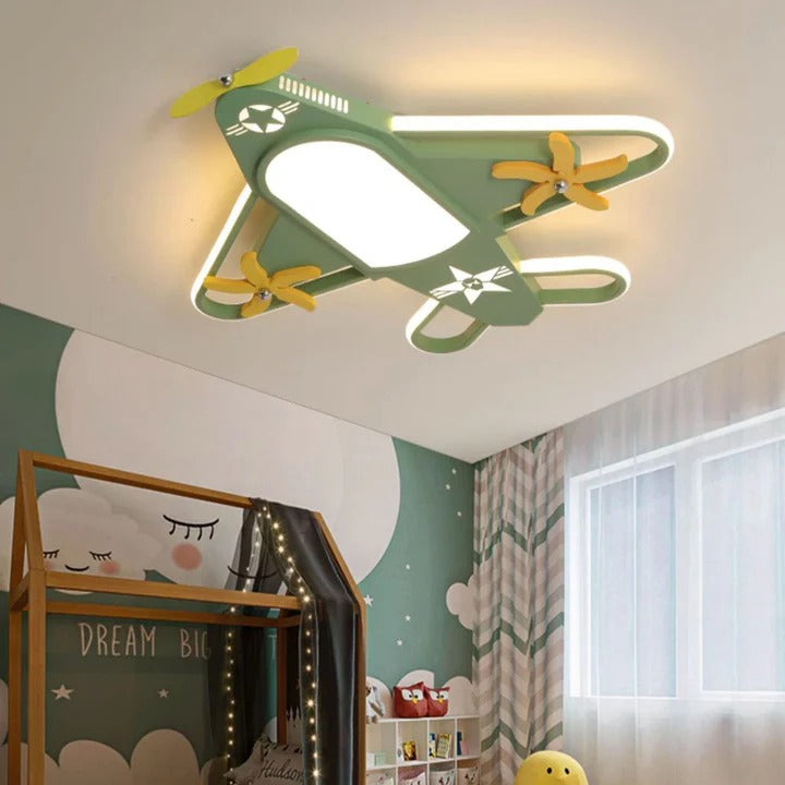 Hdc Aviator Kids Ceiling Light Airplane Shaped LED Fixture for Boys’ Bedroom | Soft White Glow | Green & Yellow Theme | Fun Aviation Design for Nursery, Study or Playroom