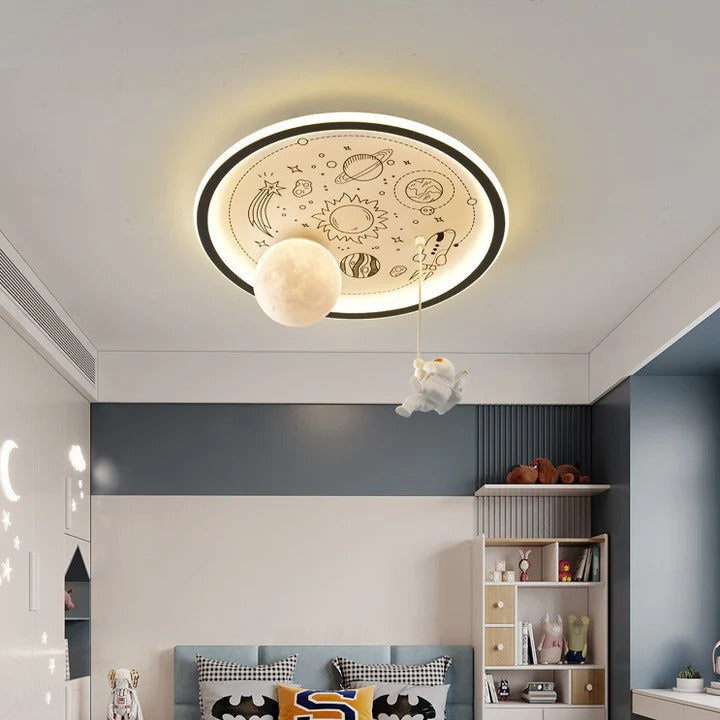 Hdc 500mm Contemporary Creative Resin Astronaut Planet Iron Acrylic LED Flush Mount Ceiling Light For Living Room