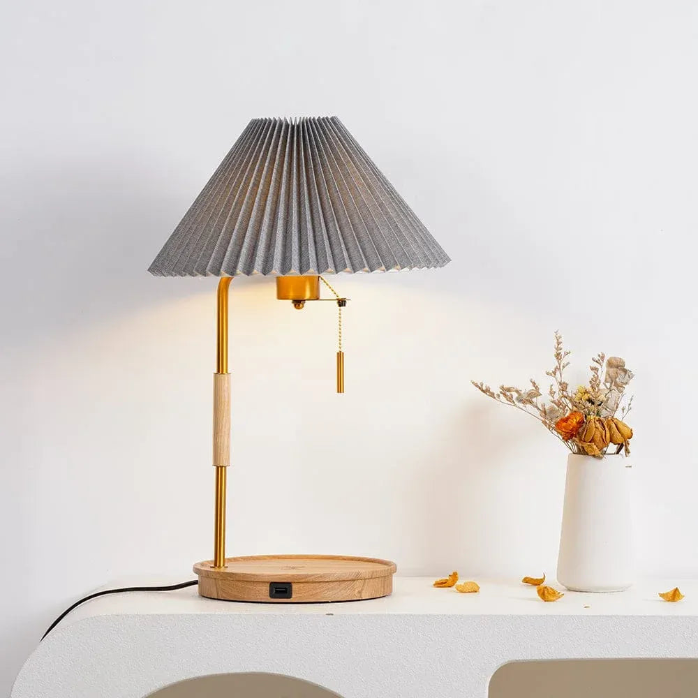 Hdc Retro Desk Lamp Pleated Frey Fabric Lamp Cover with Pull Chain - Warm White