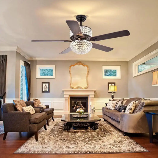 Hdc 52 inch crystal Ceiling Fan Chandelier 52 Inch Gold Light Led 3 Color Setting Control With Remote