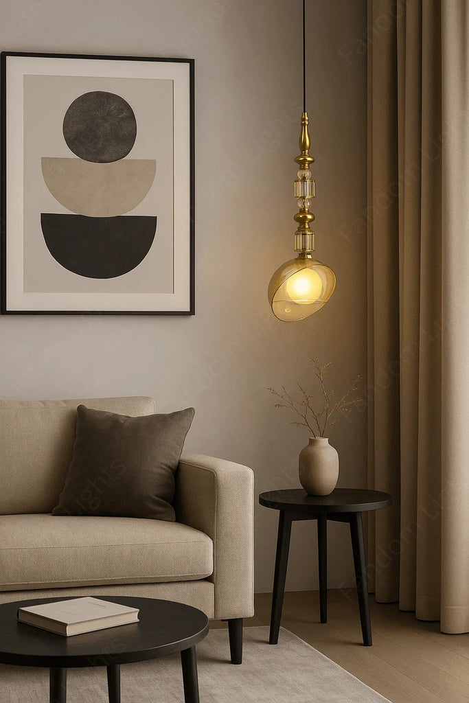HDC Luxury Amber/Smoke Glass Pendant Light for Living Room & Bedroom