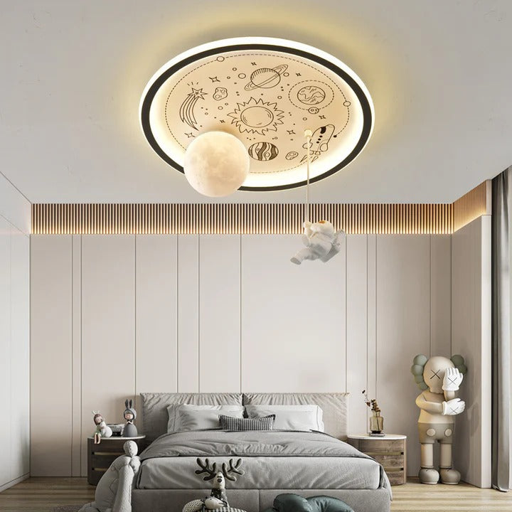 Hdc 500mm Contemporary Creative Resin Astronaut Planet Iron Acrylic LED Flush Mount Ceiling Light For Living Room
