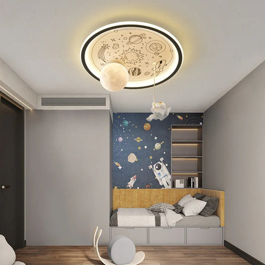 Hdc 500mm Contemporary Creative Resin Astronaut Planet Iron Acrylic LED Flush Mount Ceiling Light For Living Room