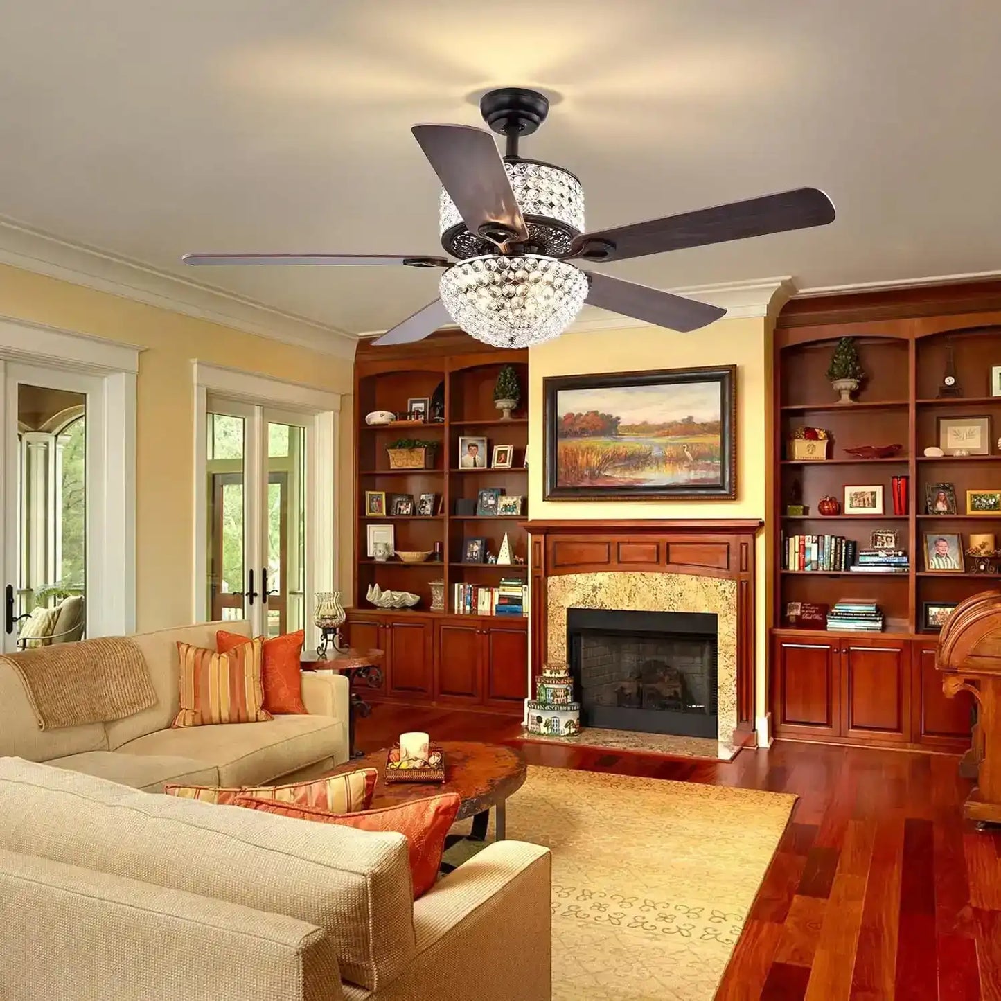 Hdc 52 inch crystal Ceiling Fan Chandelier 52 Inch Gold Light Led 3 Color Setting Control With Remote
