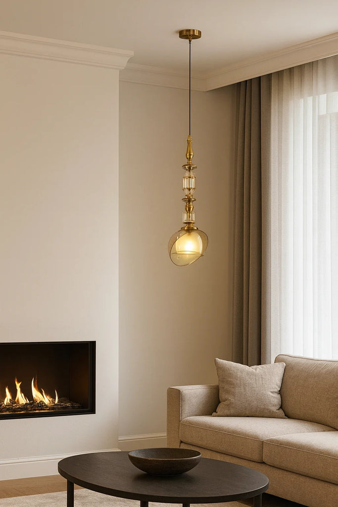 HDC Luxury Amber/Smoke Glass Pendant Light for Living Room & Bedroom