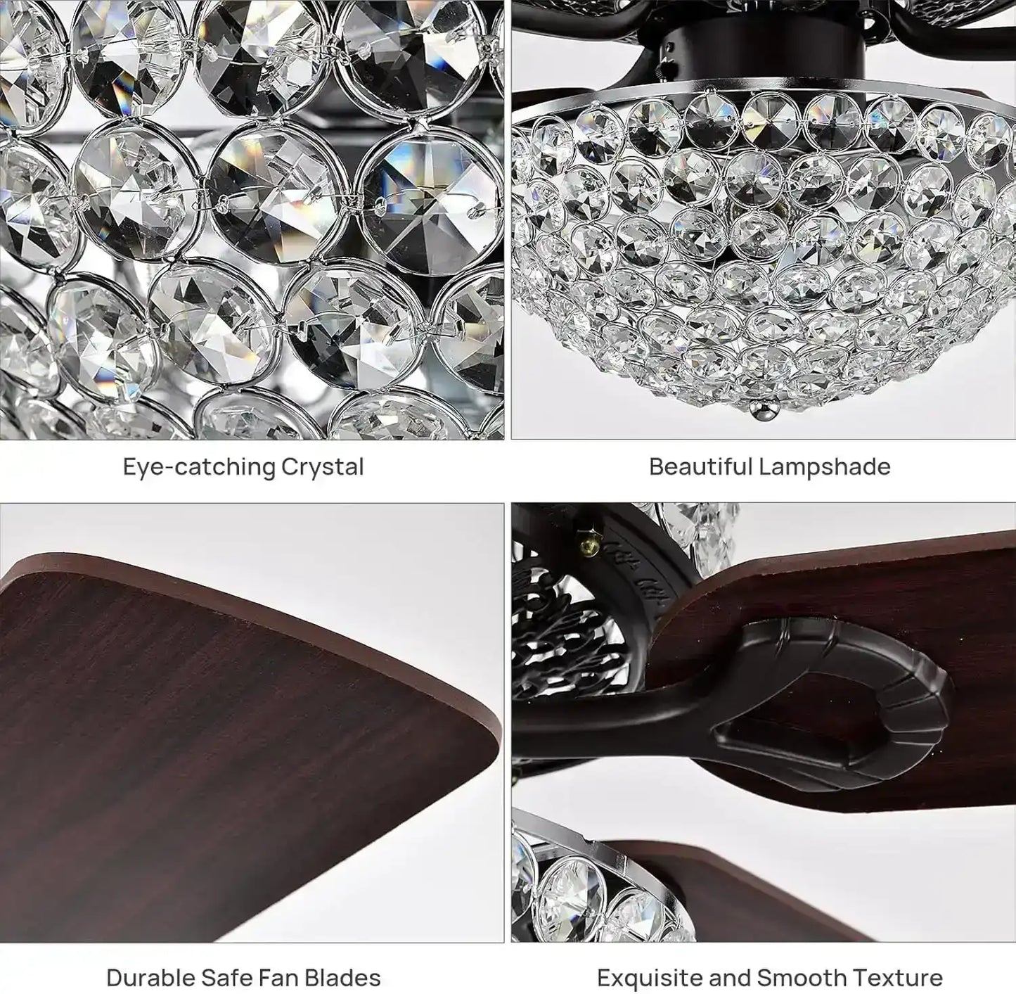 Hdc 52 inch crystal Ceiling Fan Chandelier 52 Inch Gold Light Led 3 Color Setting Control With Remote