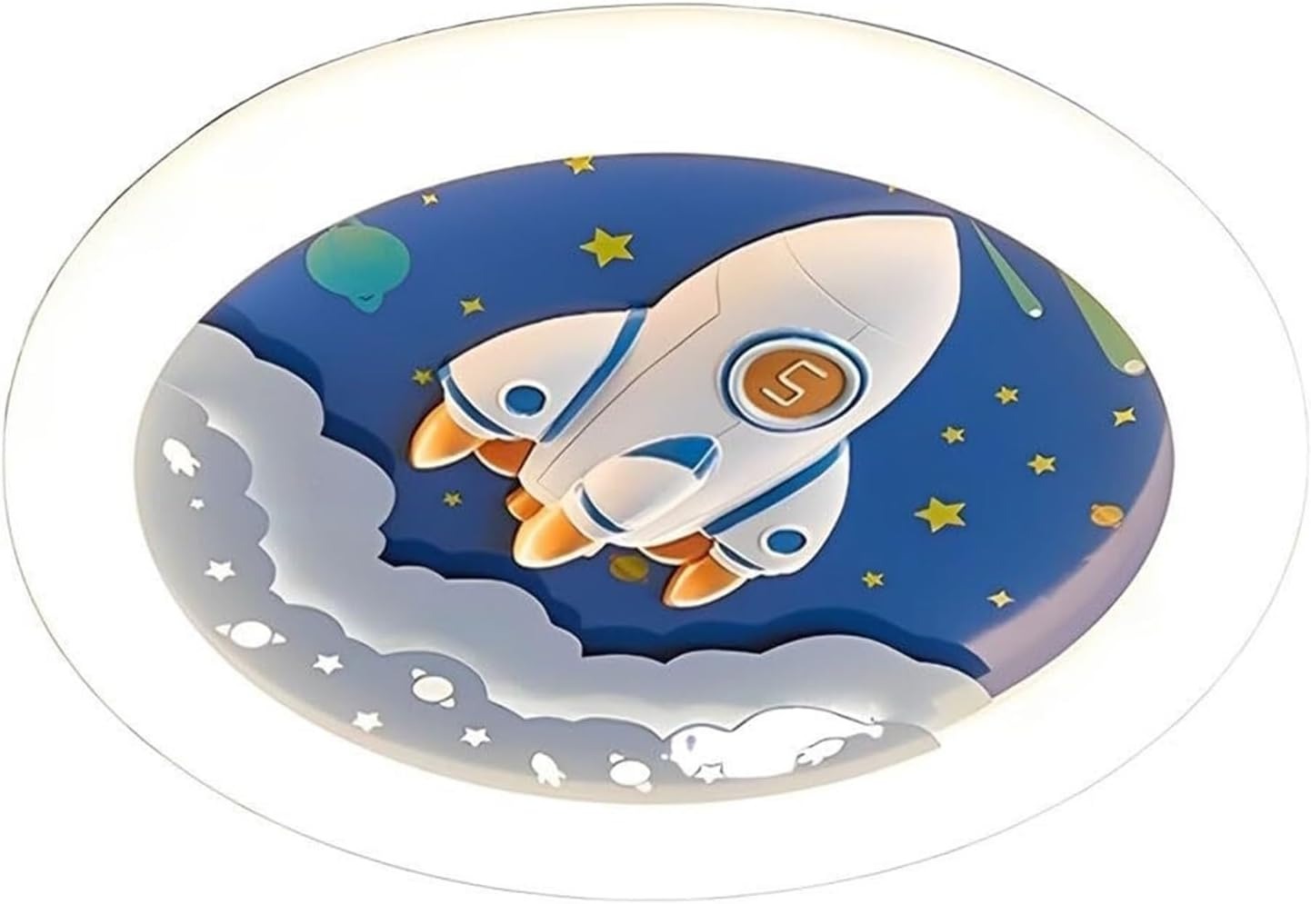 Hdc 500mm Creative Cartoon Rocket LED Ceiling Light, Modern Round Ceiling Lamp for Kids Room, Nursery, Boys & Girls Bedroom