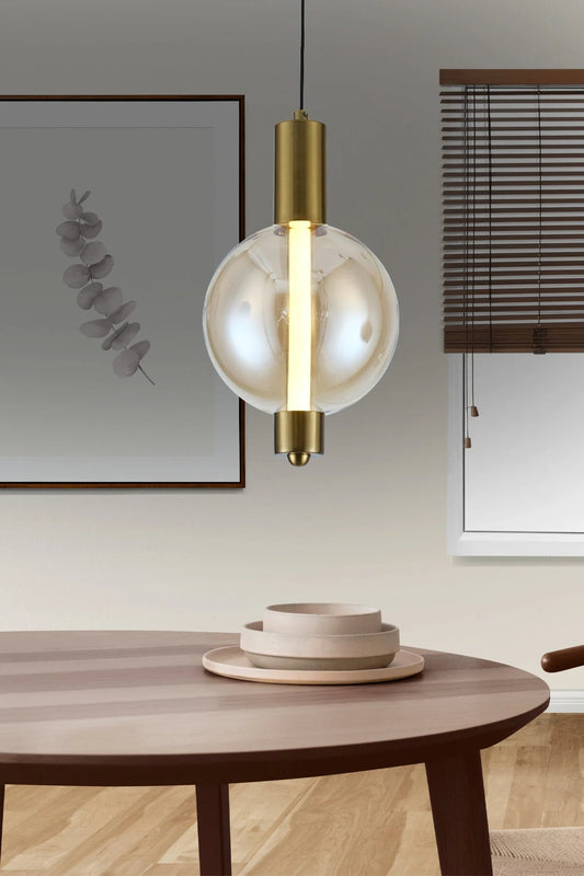 HDC 1 Light Amber Glass  Pendant Ceiling Light For Bedroom Dining Room - Warm White