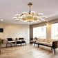 Hdc 24 Lights Gold Rings Ceiling Fan Chandelier With Remote 4 Retractable Abs Blades - Tricolor