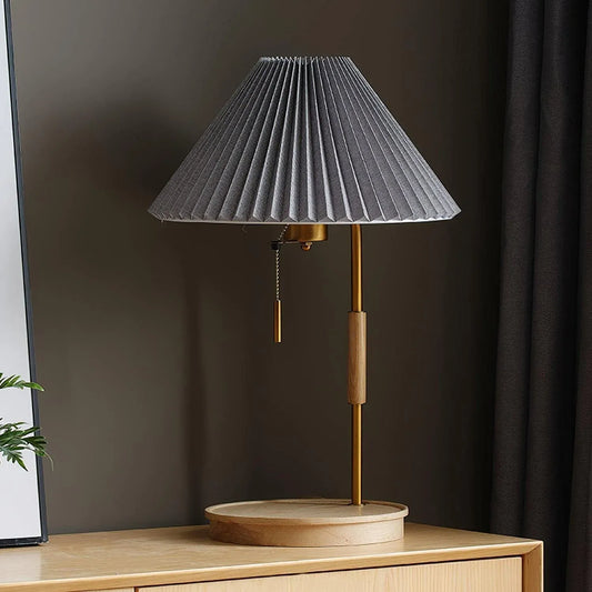 Hdc Retro Desk Lamp Pleated Frey Fabric Lamp Cover with Pull Chain - Warm White