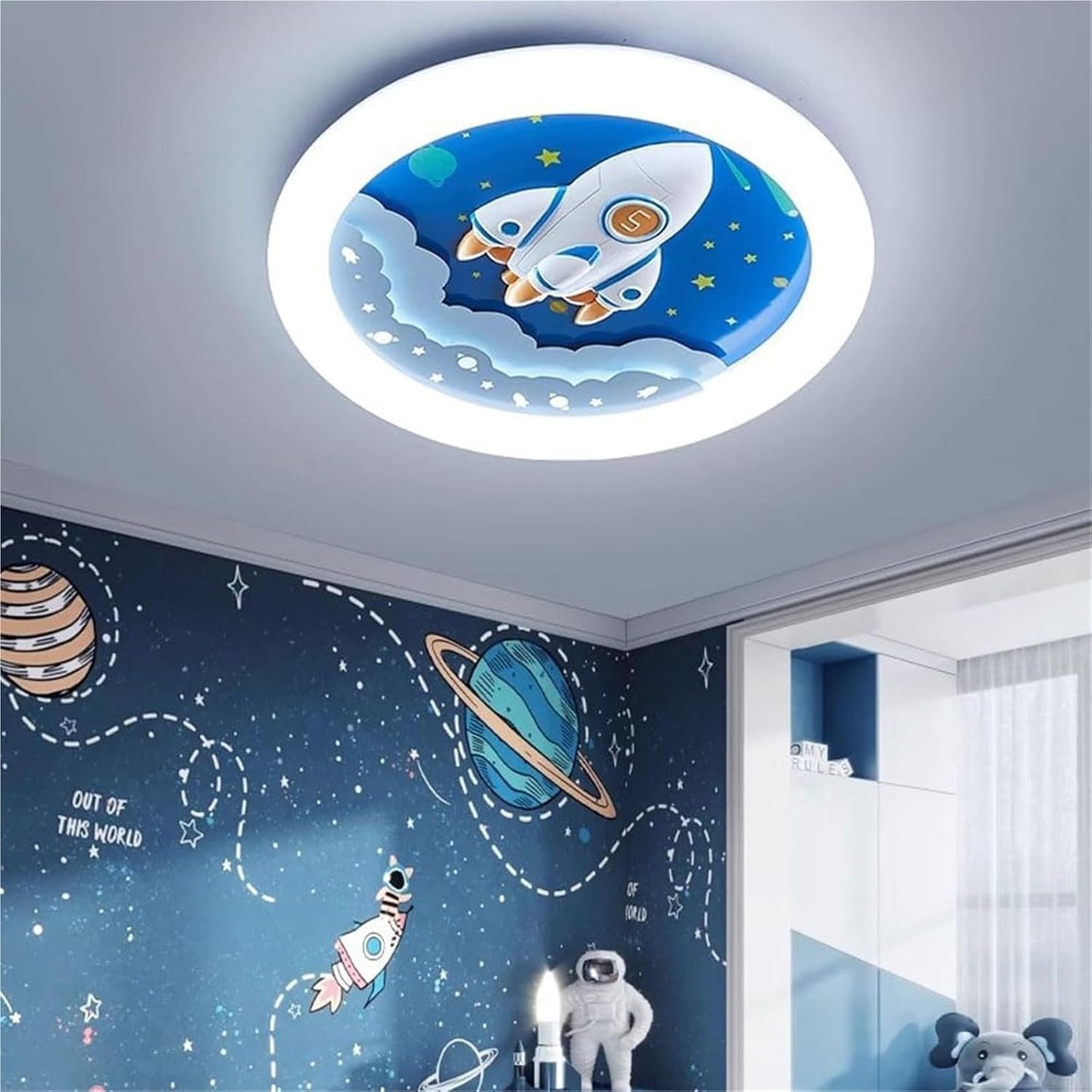 Hdc 500mm Creative Cartoon Rocket LED Ceiling Light, Modern Round Ceiling Lamp for Kids Room, Nursery, Boys & Girls Bedroom