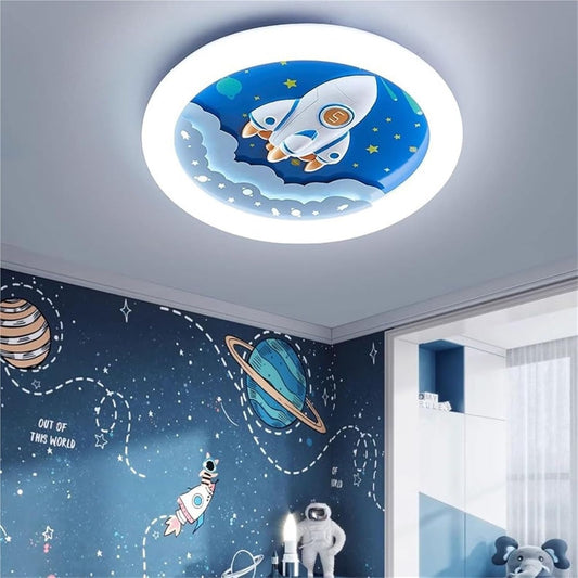 Hdc 500mm Creative Cartoon Rocket LED Ceiling Light, Modern Round Ceiling Lamp for Kids Room, Nursery, Boys & Girls Bedroom