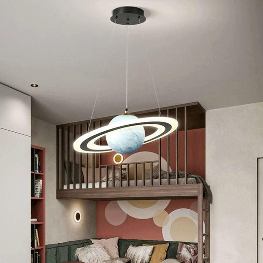 Hdc Modern 45W LED Room Planet Pendant Light with Ring Acrylic Decoration Living Room Chandelier For Kids Room