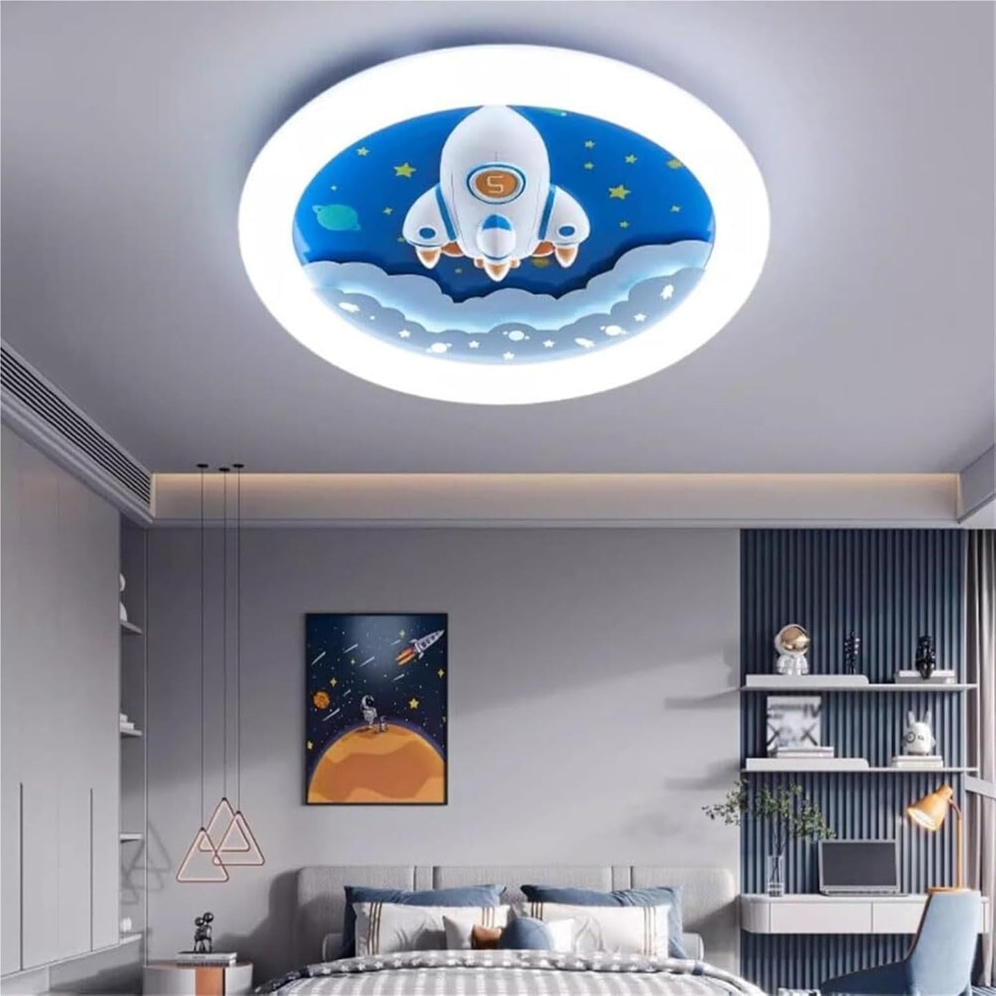 Hdc 500mm Creative Cartoon Rocket LED Ceiling Light, Modern Round Ceiling Lamp for Kids Room, Nursery, Boys & Girls Bedroom