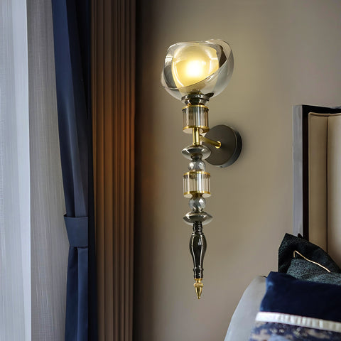 HDC Amber/Smoke Luxury Gold Crystal Glass Wall Light For Bedroom, Living Room