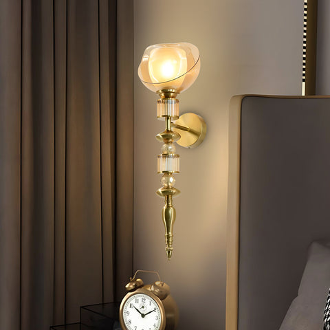 HDC Amber/Smoke Luxury Gold Crystal Glass Wall Light For Bedroom, Living Room