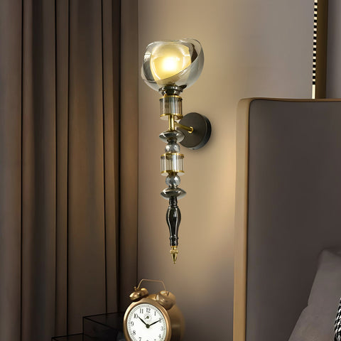 HDC Amber/Smoke Luxury Gold Crystal Glass Wall Light For Bedroom, Living Room