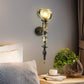 HDC Amber/Smoke Luxury Gold Crystal Glass Wall Light For Bedroom, Living Room