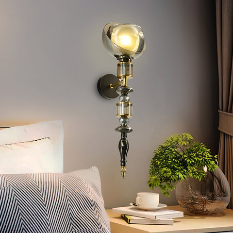 HDC Amber/Smoke Luxury Gold Crystal Glass Wall Light For Bedroom, Living Room
