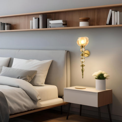 HDC Amber/Smoke Luxury Gold Crystal Glass Wall Light For Bedroom, Living Room