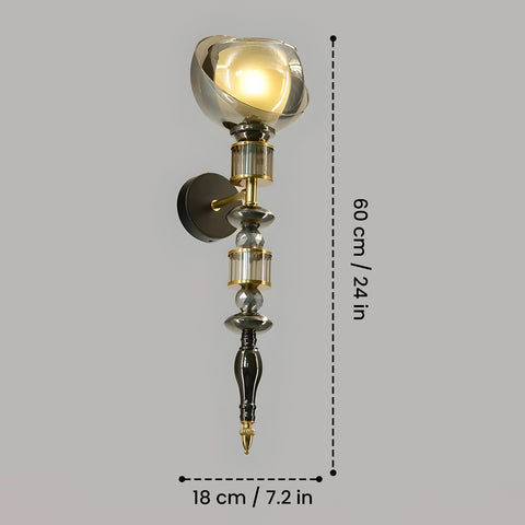 HDC Amber/Smoke Luxury Gold Crystal Glass Wall Light For Bedroom, Living Room