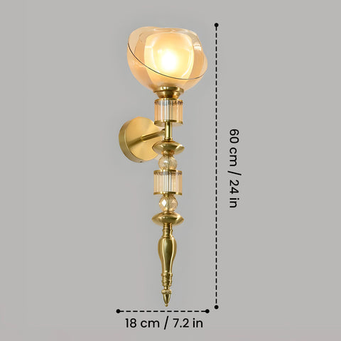 HDC Amber/Smoke Luxury Gold Crystal Glass Wall Light For Bedroom, Living Room