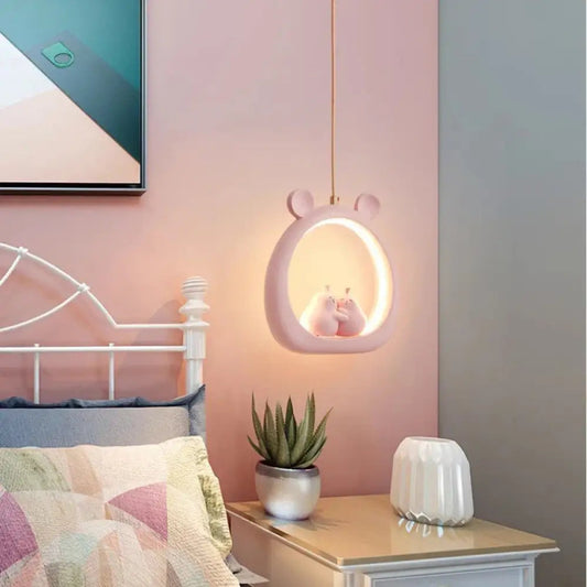 Hdc Kids’ Pink & Blue Bear Cute LED Pendant Light for Childrens Room Bedroom Nursery Kids Lights