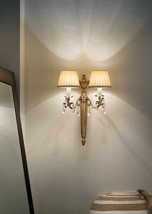 Hdc 2 Side polished gold Wall Light With Bright crystal Hangings