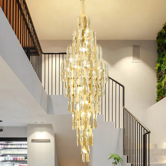 HDC LED Modern Crystal Chandeliers Lights Fixture American S-golden Big Long Luxury Chandelier