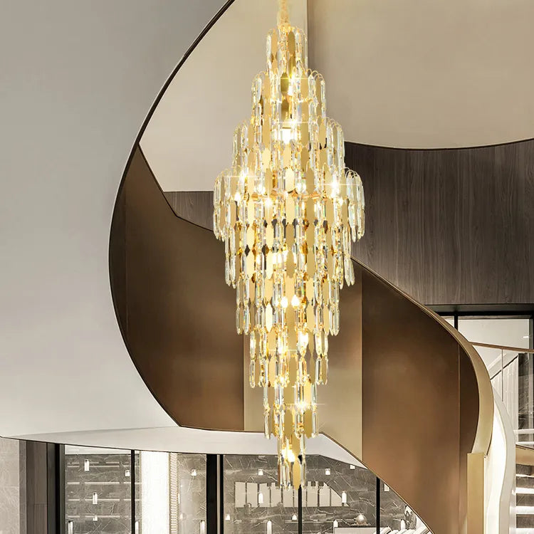 HDC LED Modern Crystal Chandeliers Lights Fixture American S-golden Big Long Luxury Chandelier