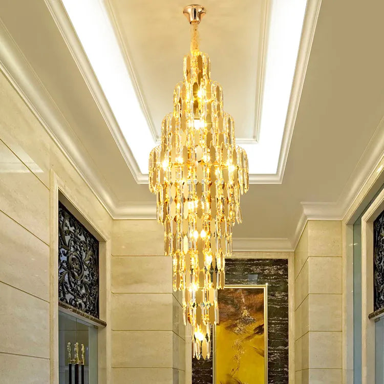 HDC LED Modern Crystal Chandeliers Lights Fixture American S-golden Big Long Luxury Chandelier