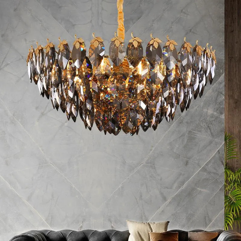 Hdc 750mm Modern Simple Round Villa Decorative Crystal Leaf Chandelier