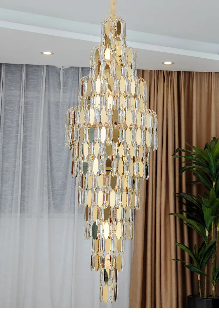 HDC LED Modern Crystal Chandeliers Lights Fixture American S-golden Big Long Luxury Chandelier