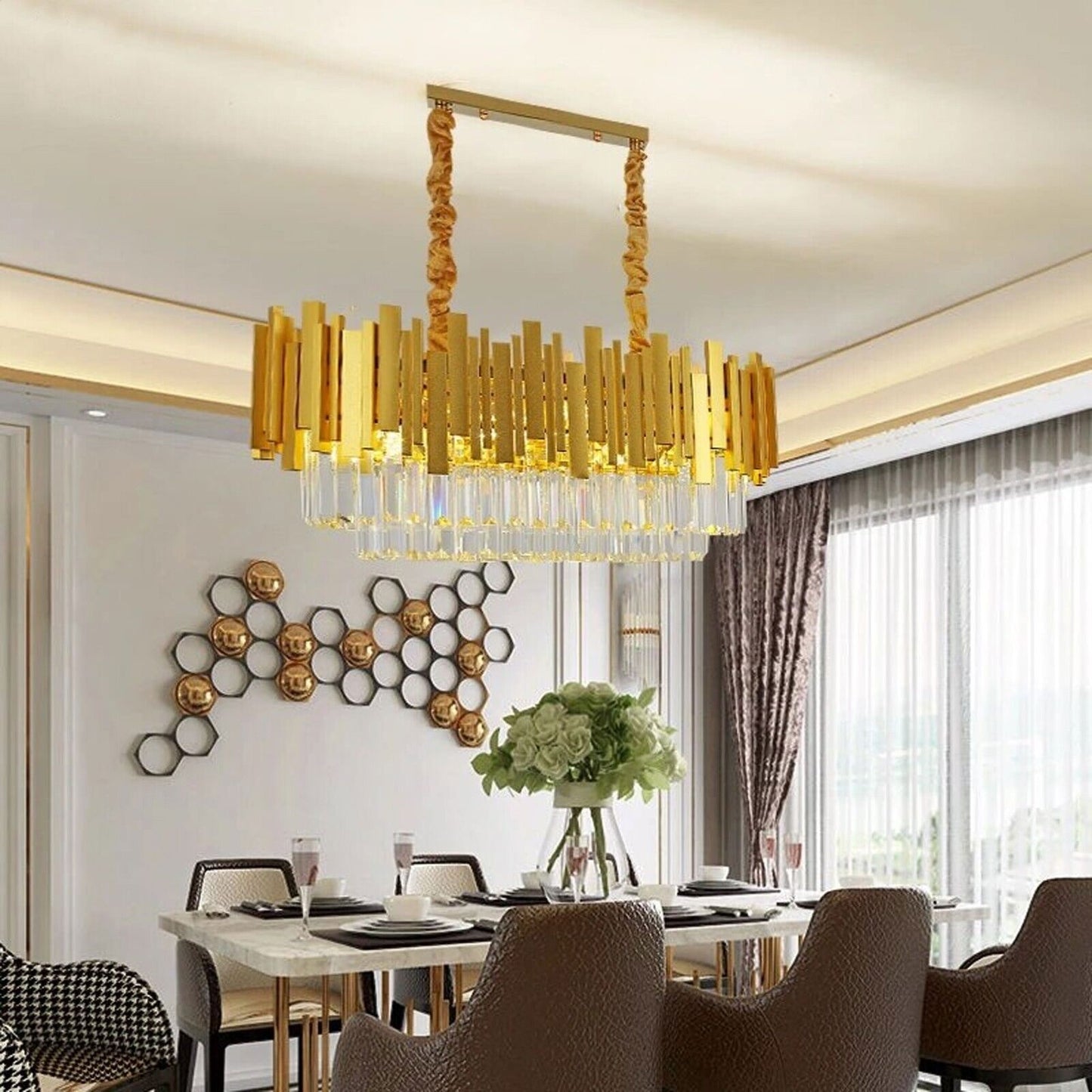 Hdc 1200mm Modern Large Crystal Ceiling Light Gold Pendant Chandelier Lamp for Living Room