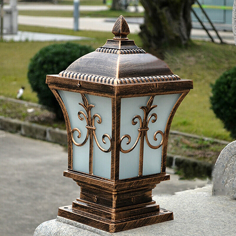 Hdc Vintage Pillar Light Glass Lantern Garden Lighting Outdoor Yard Gate Post Lamp