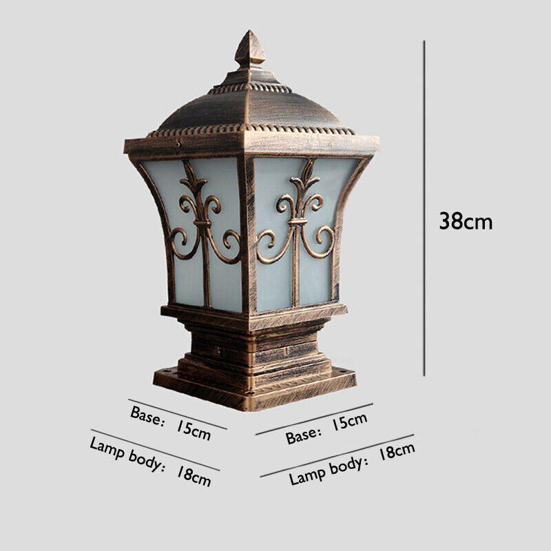 Hdc Vintage Pillar Light Glass Lantern Garden Lighting Outdoor Yard Gate Post Lamp