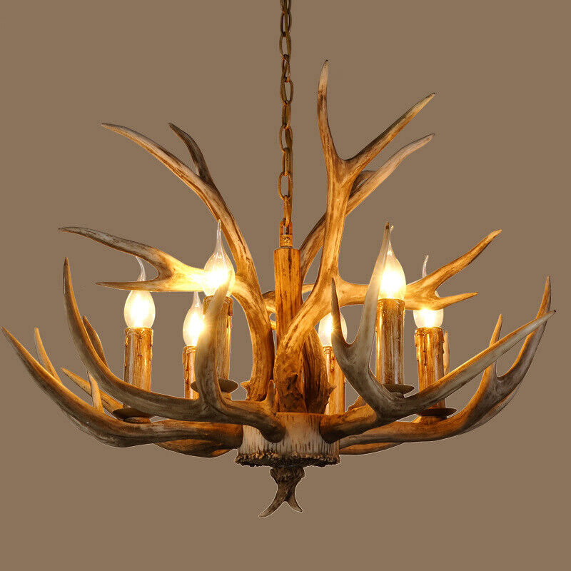 Hdc Loft Industrial Resin Deer Antler Horn with Candle Lamp Pendant Light Chandelier